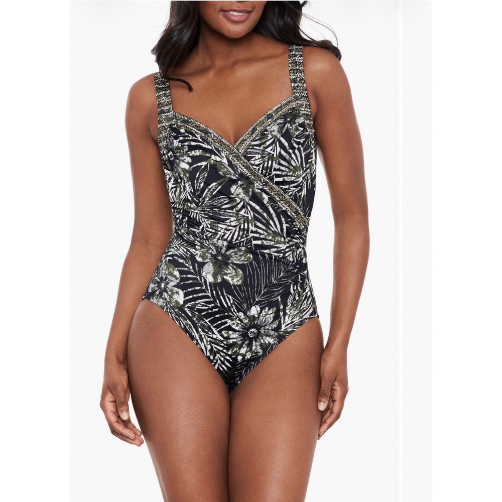 Miraclesuit Zahara Sanibel Underwire One Piece Swimsuit Black Multi Palm Leaf 18